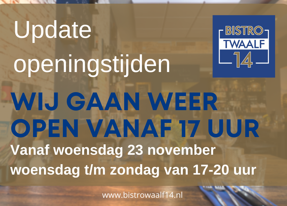 Update openingstijden vanaf woensdag 23 november